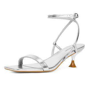 Midatope Women's Low Kitten Heels Strappy Open Square Toe Ankle Strap